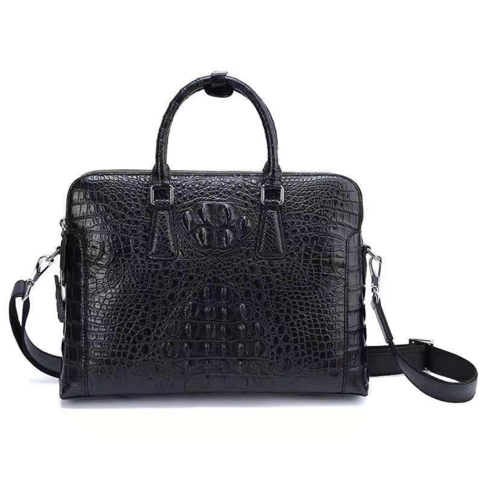 Borsa da lavoro di lusso in vera pelle di coccodrillo, borsa per laptop in pelle di coccodrillo di alta qualità per uomo d'affari brie